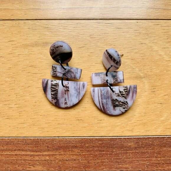 Handmade Artisan Polymer Clay Marble Earrings - Picture 1 of 6